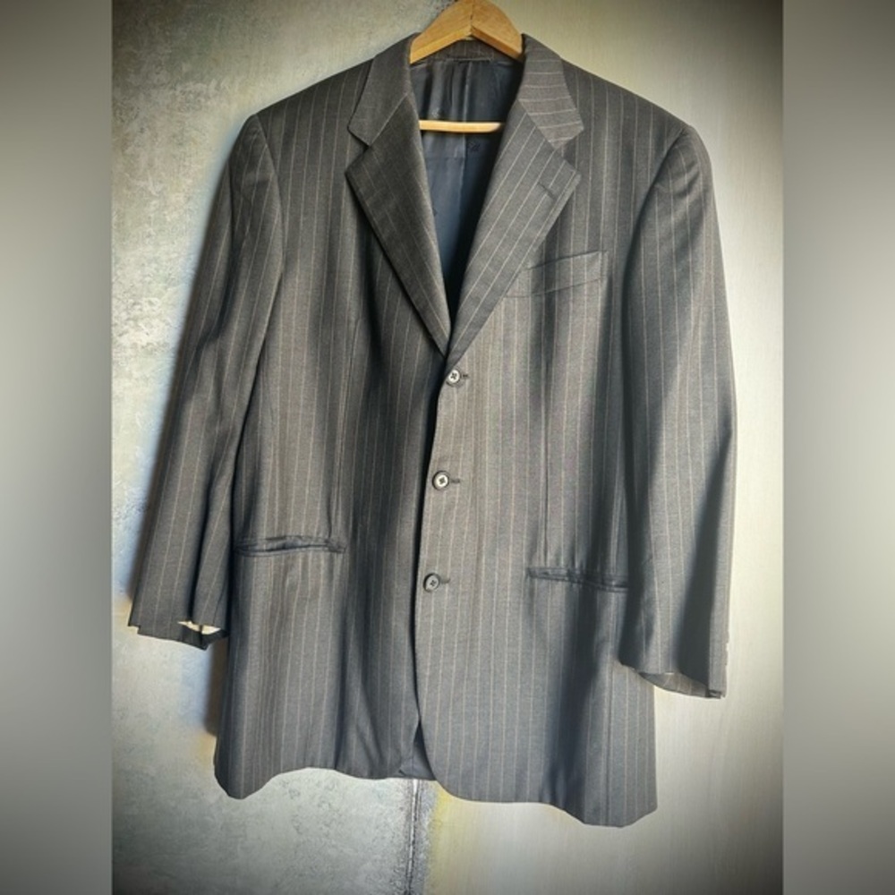 ISAIA Napoli Sartoria Charcoal Pin Stripe Wool Suit Jacket, 42
